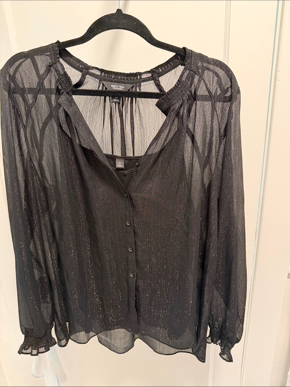Sheer Black Metallic Button-Front Blouse by Sanctuary